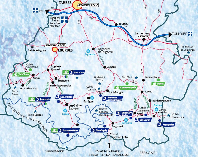 carte des stations de ski des Hautes-Pyrenees