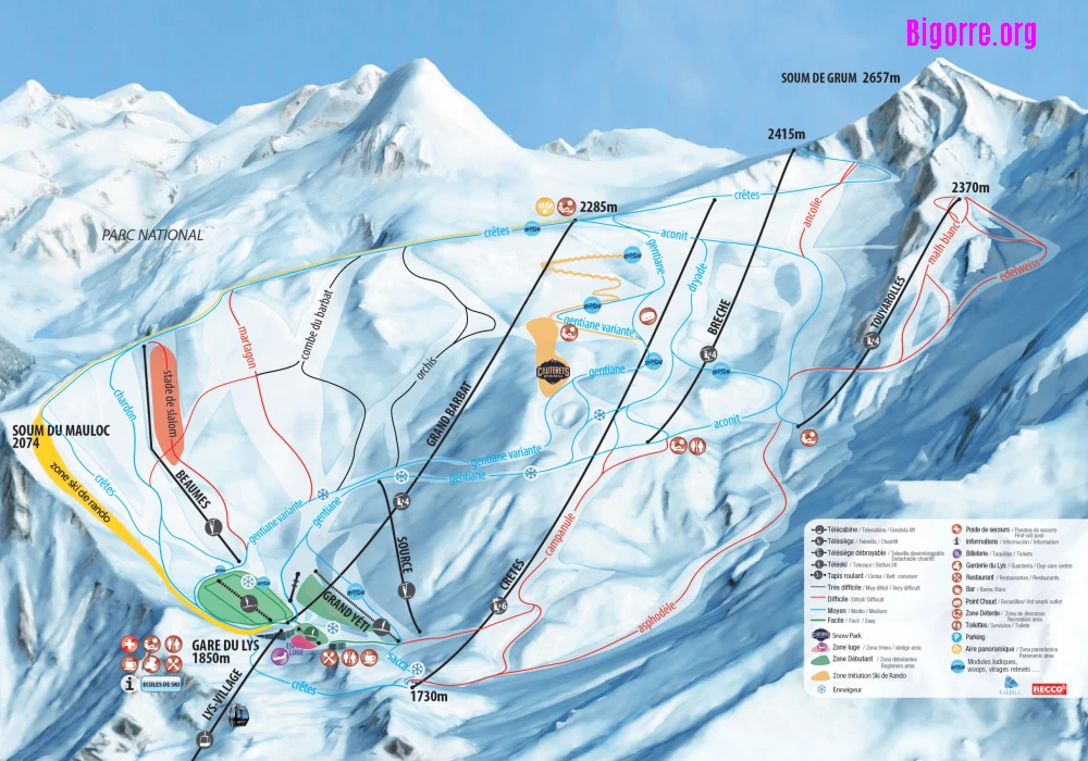 Plan des pistes de la station de Cauterets